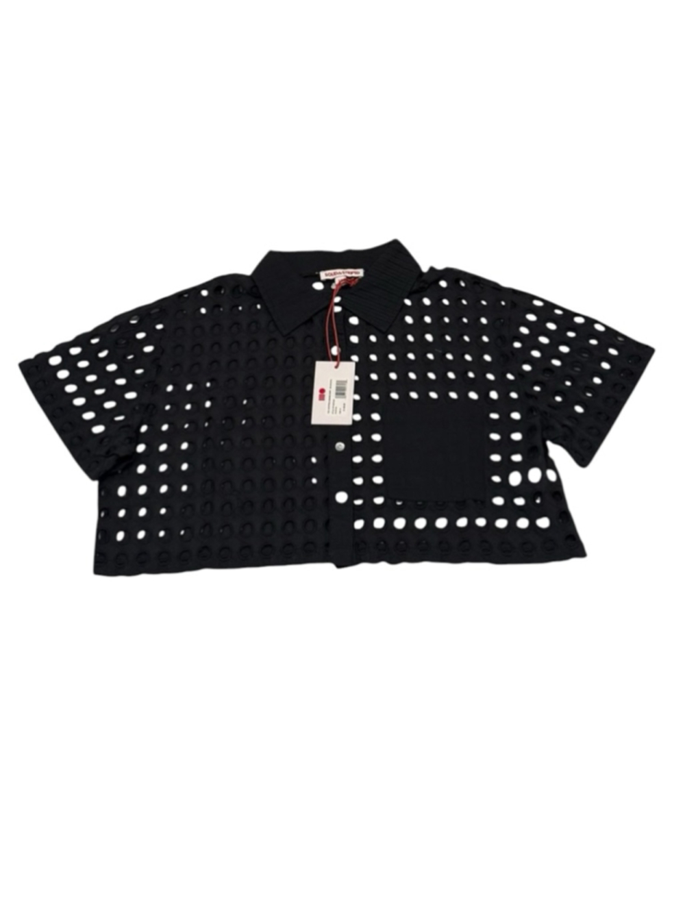 Solid and Striped The Cropped Cabana Shirt Blackout Eyelet Button Down Medium NW - Picture 2 of 6